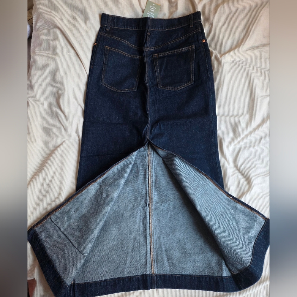 H&M Denim long skirt maxi topstitched dark blue size 6, 10 BNWT - Picture 2 of 15